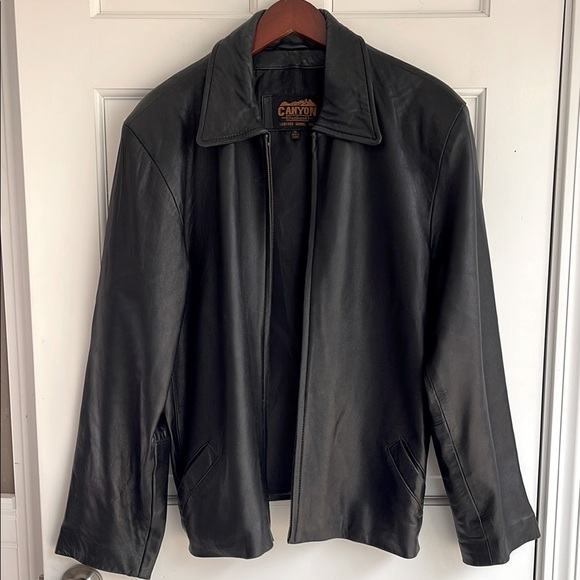 Black Leather Jacket by Canyon Outback sleek oversized so soft genuine size XL - Picture 2 of 7